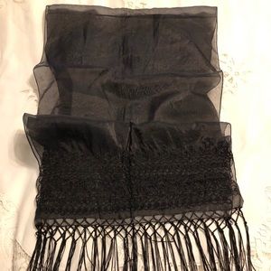 Long sheer scarf with beautiful embroidery trim